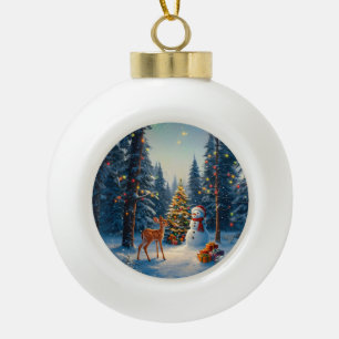 Adorno De Cerámica Tipo Bola Escena del árbol de Navidad Ciervo cervatillo muñe