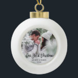 Adorno De Cerámica Tipo Bola Escritura moderna del cepillo nuestros primeros<br><div class="desc">Escritura moderna del cepillo nuestro primer ornamento de la foto de los pares del navidad</div>