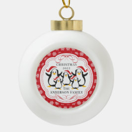 Adorno De Cerámica Tipo Bola Familia Cute Pingüinos de 5 Ornamentos de Navidad