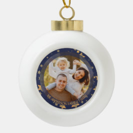Adorno De Cerámica Tipo Bola Family Photo Blue Gold Star Elegant Holiday