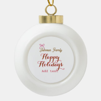 Adorno De Cerámica Tipo Bola Felices fiestas lazo dorado rosa nombre apellido t