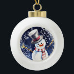 Adorno De Cerámica Tipo Bola Feliz arte de Snowman<br><div class="desc">Navidades tradicionales pintan acuarela de un muñeco de nieve feliz en adorable adorno decorativo.</div>