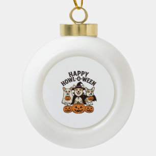 Adorno De Cerámica Tipo Bola Feliz Howl-O-Ween Corgi Halloween Perro Vector Des