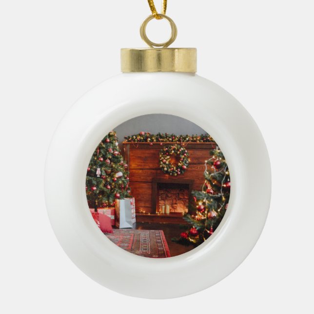 Adorno De Cerámica Tipo Bola Feliz Navidad (Anverso)