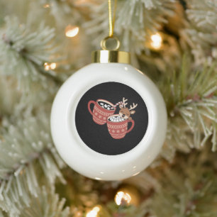 Adorno De Cerámica Tipo Bola Feliz Navidad a la familia de renos lindo, café de