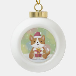 Adorno De Cerámica Tipo Bola Feliz Navidad: Arte de Ilustracion Corgi