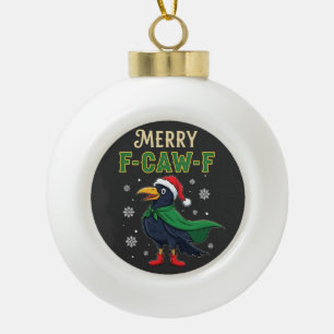 Adorno De Cerámica Tipo Bola Feliz Navidad Cuervo Gracioso Santa