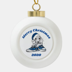Adorno De Cerámica Tipo Bola Feliz Navidad Dachshund