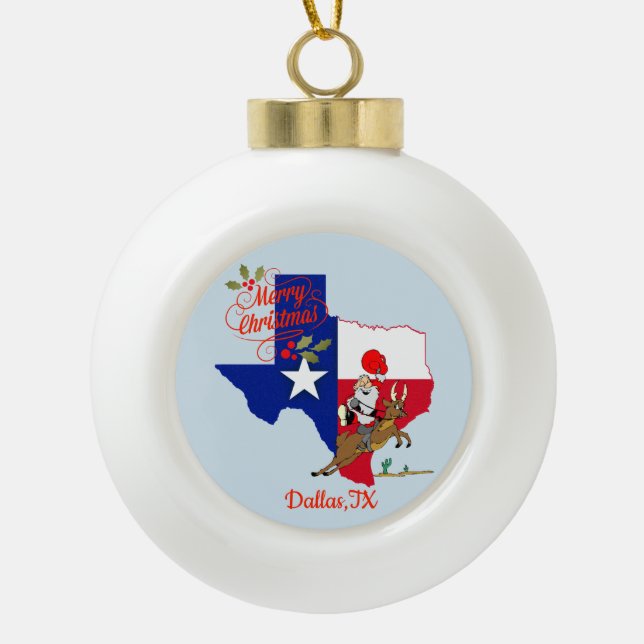 Adorno De Cerámica Tipo Bola Feliz Navidad Dallas Texas (Anverso)
