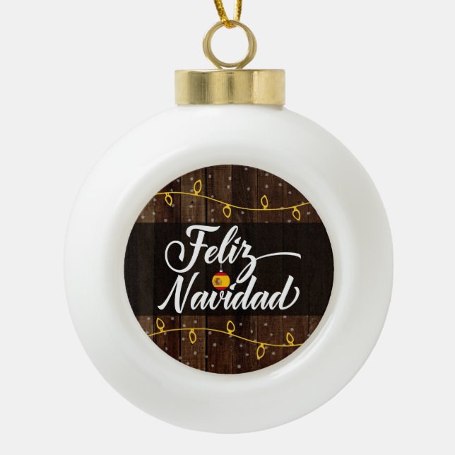 Adorno De Cerámica Tipo Bola Feliz Navidad en español (Anverso)