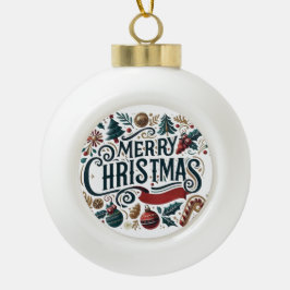 Adorno De Cerámica Tipo Bola Feliz Navidad Festivo