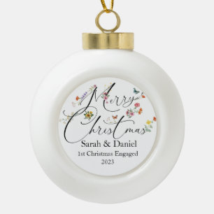 Adorno De Cerámica Tipo Bola Feliz Navidad Flor salvaje Primera Navidad involuc