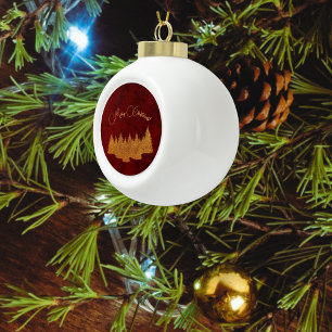Adorno De Cerámica Tipo Bola Feliz Navidad - minimalista - abetos dorados