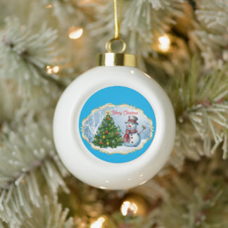 Adorno De Cerámica Tipo Bola Feliz Navidad Muñeco de Nieve Árbol Bonito