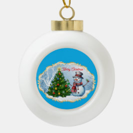 Adorno De Cerámica Tipo Bola Feliz Navidad Muñeco de Nieve Árbol Bonito