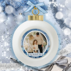 Adorno De Cerámica Tipo Bola Feliz Navidad navideña elegante azul