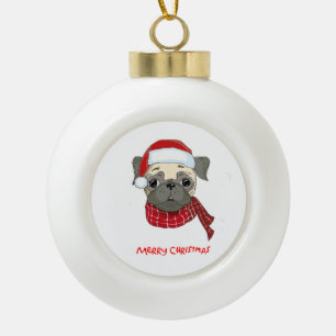 Adorno De Cerámica Tipo Bola Feliz Navidad Pug