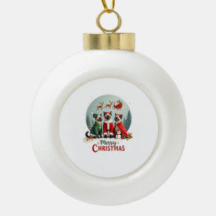 Adorno De Cerámica Tipo Bola Feliz Navidad Tres Santa Elfo Reno Gatos Siameses