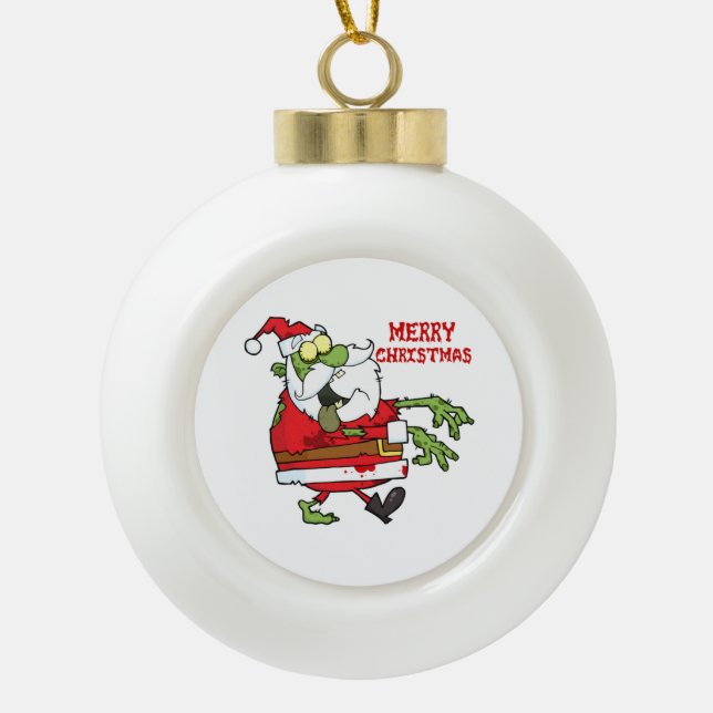 Adorno De Cerámica Tipo Bola Feliz Navidad Zombie Santa (Anverso)