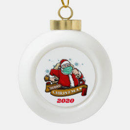 Adorno De Cerámica Tipo Bola Feliz Papá Noel de Navidad con una máscara