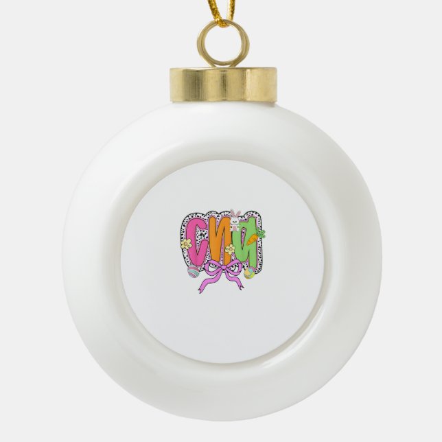 Adorno De Cerámica Tipo Bola Feliz Pascua CNA Enfermera Coqueta Lazo Conejo Hue (Anverso)