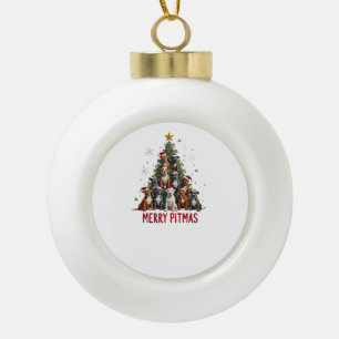 Adorno De Cerámica Tipo Bola Feliz Pitmas Pitbull Perro Suéter Feo De Navidad T