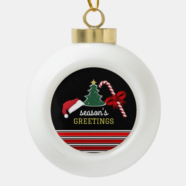 Adorno De Cerámica Tipo Bola Feliz y brillante, Navidades (Anverso)