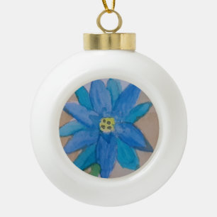 Adorno De Cerámica Tipo Bola Flor azul