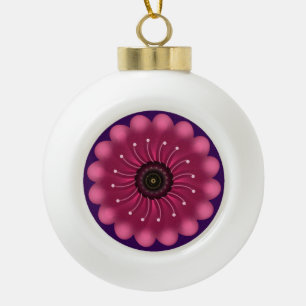 Adorno De Cerámica Tipo Bola Flor Fantasía Rosa Brillante   Floral Neón Abstrac