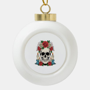 Adorno De Cerámica Tipo Bola Floral Skull con Velas Halloween