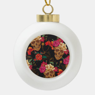 Adorno De Cerámica Tipo Bola Flores De Calavera: Fondo Oscuro Sin Marea.