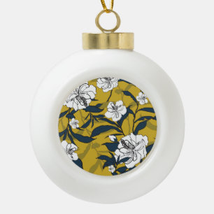 Adorno De Cerámica Tipo Bola Flores florecientes: Amarillo Vintage sin foco.