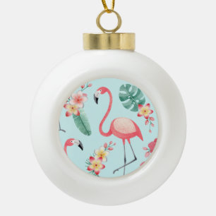 Adorno De Cerámica Tipo Bola Flores tropicales Flamingos Patrón de acuarela