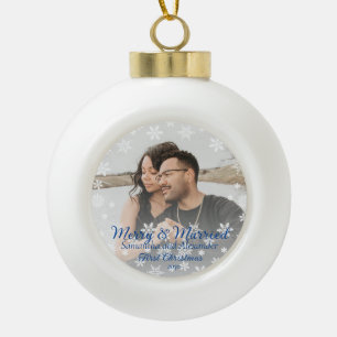 Adorno De Cerámica Tipo Bola Foto Alegre y Casados Primer Navidad Copo de Nieve