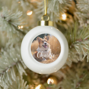 Adorno De Cerámica Tipo Bola Foto de mascota personalizada con nombre