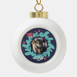 Adorno De Cerámica Tipo Bola Foto de mascota personalizado, Navidades con marco