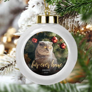 Adorno De Cerámica Tipo Bola Foto de mascota primera Navidad hogar para siempre