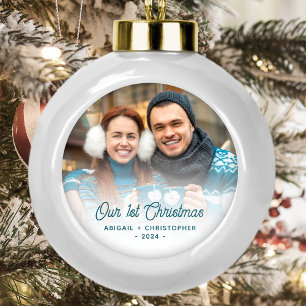 Adorno De Cerámica Tipo Bola Foto de Navidad Feliz recién casados guión turques