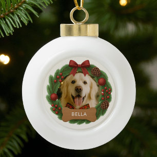 Adorno De Cerámica Tipo Bola Foto de perro mascota Navidades simples de vacacio