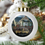 Adorno De Cerámica Tipo Bola Foto First Christmas New Home Gold Script<br><div class="desc">Conmemorar su primera Navidad en su nuevo hogar con este hermoso adorno de keepsake moderno. El texto dice "Primera Navidad en nuestro nuevo hogar", con las palabras "nuevo hogar" en elegante escritura de Relieve metalizado de imitación de oro. Reemplace la imagen de ejemplo con una foto de su casa nueva...</div>