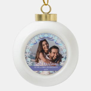 Adorno De Cerámica Tipo Bola Foto personalizado Navidades casados primero tono