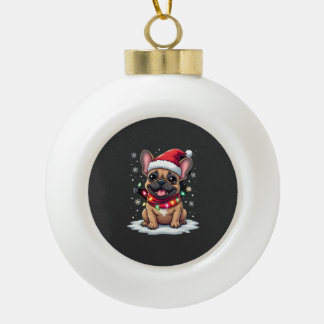 Adorno De Cerámica Tipo Bola Funny French Bulldogs Christmas Santa Hat Lights S