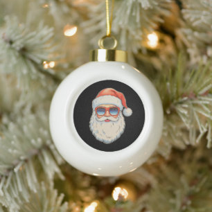 Adorno De Cerámica Tipo Bola Gafas de sol de Navidad Retro Cara de Santa Navida
