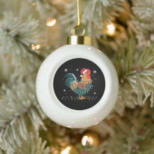 Adorno De Cerámica Tipo Bola Gallo de Navidad Sombrero de Santa Luces Copo de N