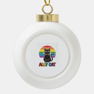 Adorno De Cerámica Tipo Bola Gata Aliada Arcoíris Orgullo Diseño Camiseta Gato