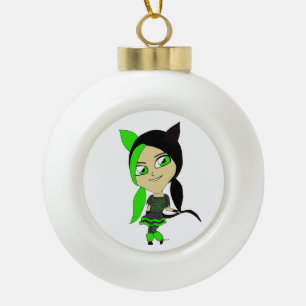 Adorno De Cerámica Tipo Bola gatita chibi    