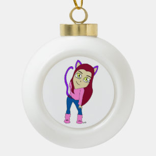 Adorno De Cerámica Tipo Bola gatita chibi
