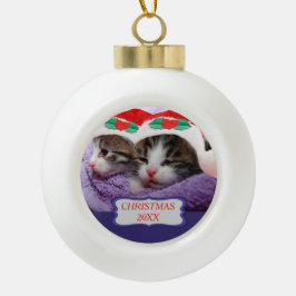 Adorno De Cerámica Tipo Bola Gatitos con Navidades de sombreros rojos 20XX