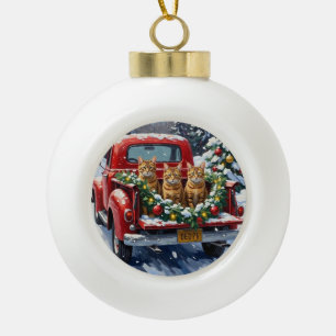 Adorno De Cerámica Tipo Bola Gato Abisinio Camión Rojo de Navidad Fiesta