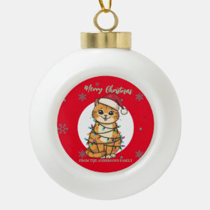 Adorno De Cerámica Tipo Bola Gato alegre rojo moderno copo de nieve Navidad gat